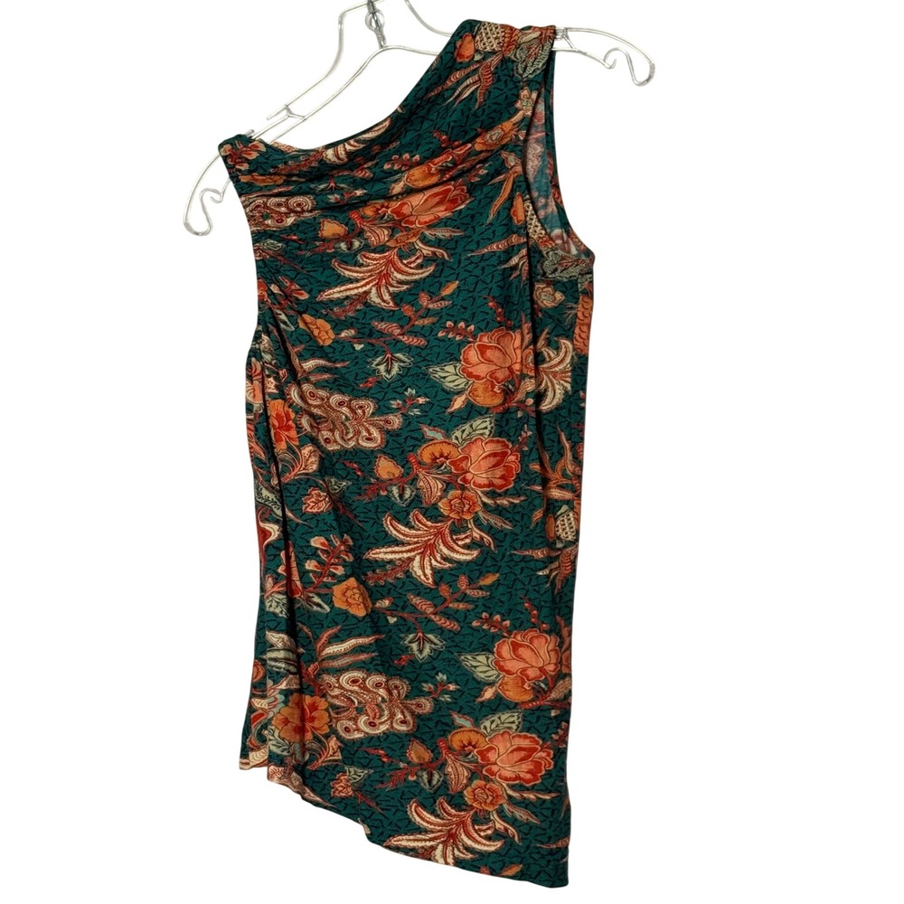 Ulla Johnson Asymmetrical Top Delphinium Teal Floral Ruched Sleeveless - Medium